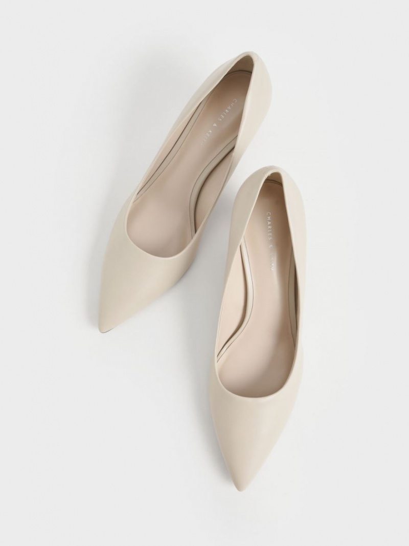 Charles And Keith Metallic Sculptural Heel Pumps Cream | PHILIPPINES J018