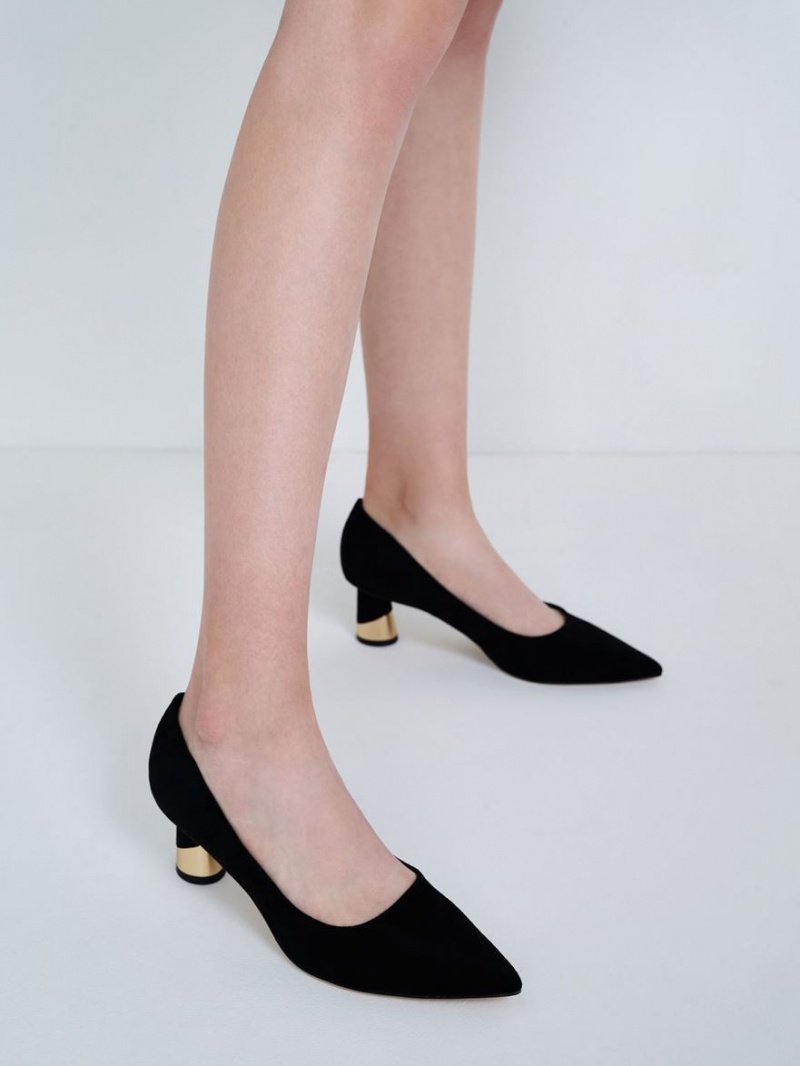 Charles And Keith Metallic Sculptural Heel Textured Pumps Black | PHILIPPINES H950