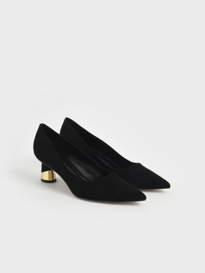 Charles And Keith Metallic Sculptural Heel Textured Pumps Black | PHILIPPINES H950