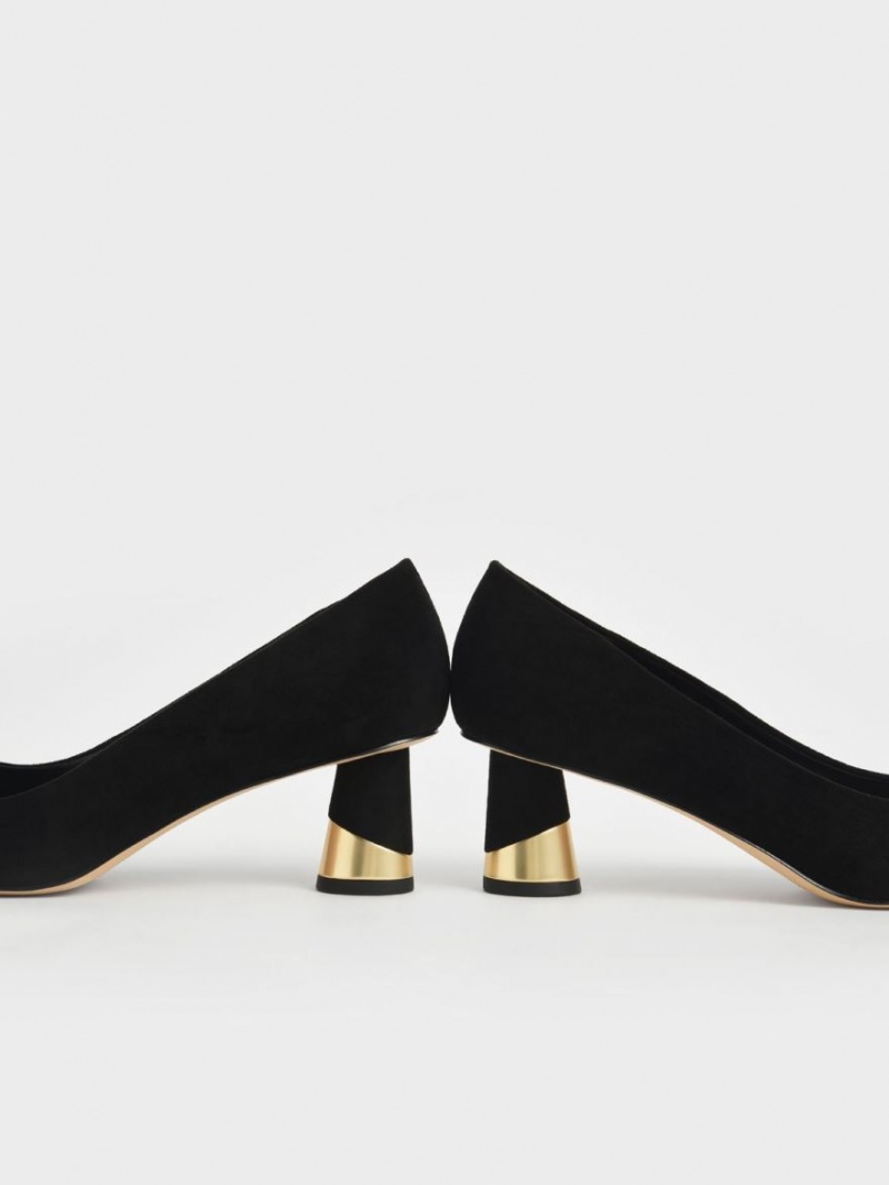 Charles And Keith Metallic Sculptural Heel Textured Pumps Black | PHILIPPINES H950