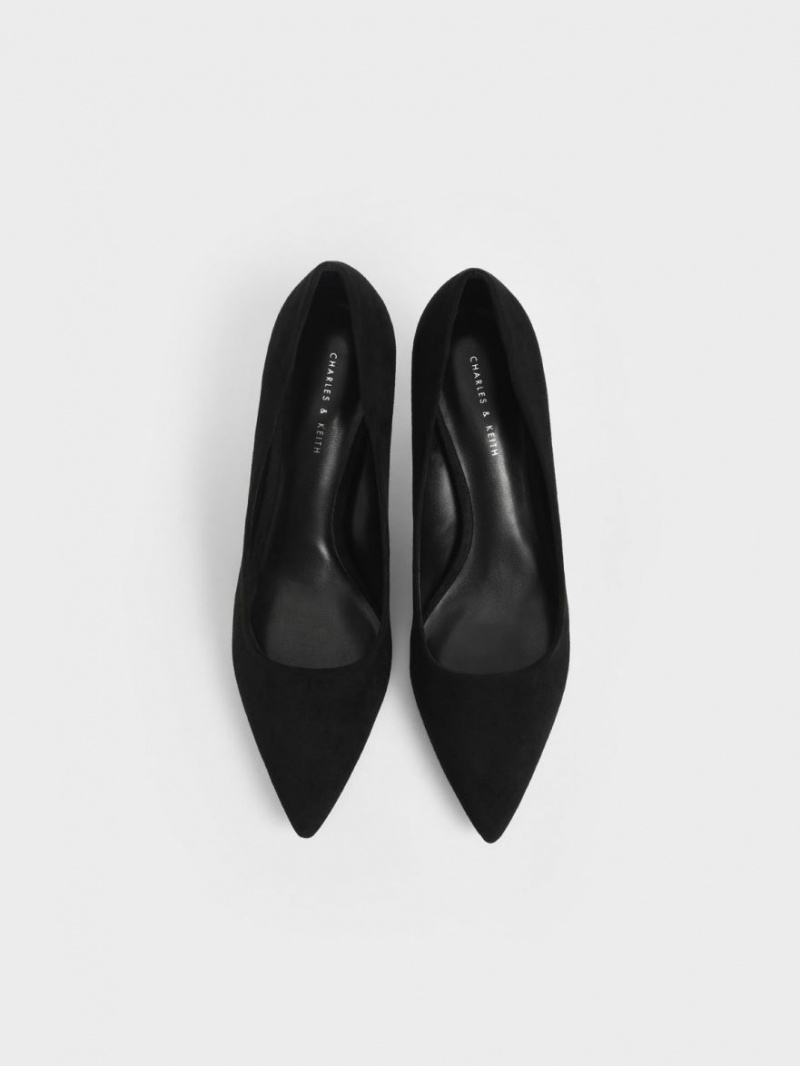 Charles And Keith Metallic Sculptural Heel Textured Pumps Black | PHILIPPINES H950