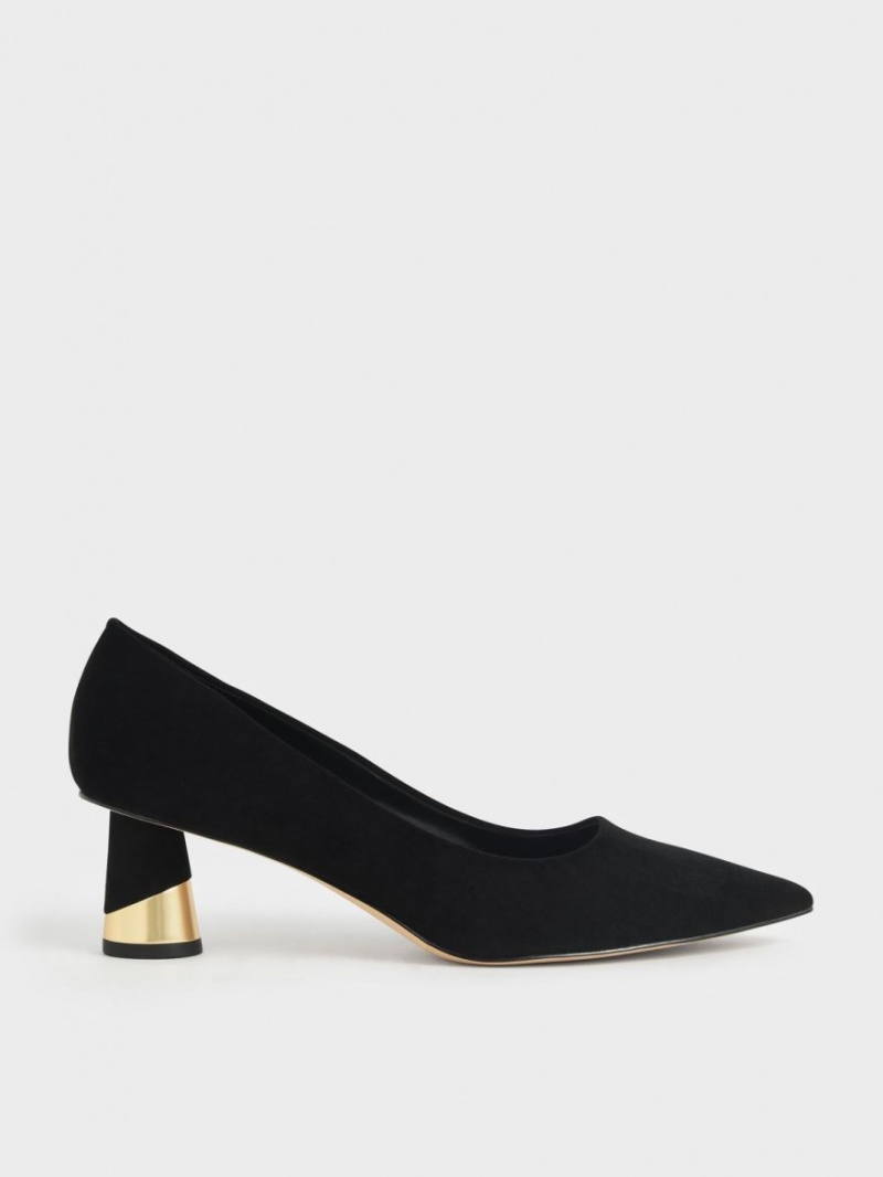 Charles And Keith Metallic Sculptural Heel Textured Pumps Black | PHILIPPINES H950