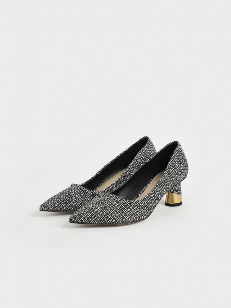 Charles And Keith Metallic Sculptural Heel Tweed Pumps Multicolor | PHILIPPINES W413