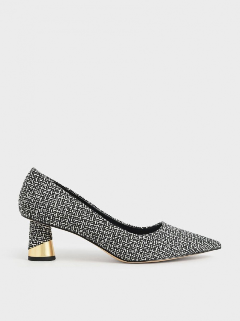 Charles And Keith Metallic Sculptural Heel Tweed Pumps Multicolor | PHILIPPINES W413