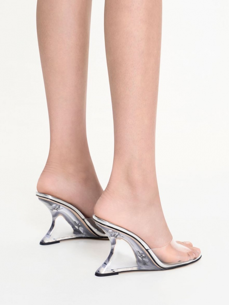 Charles And Keith Metallic Sculptural Heel Wedges Silver | PHILIPPINES M931