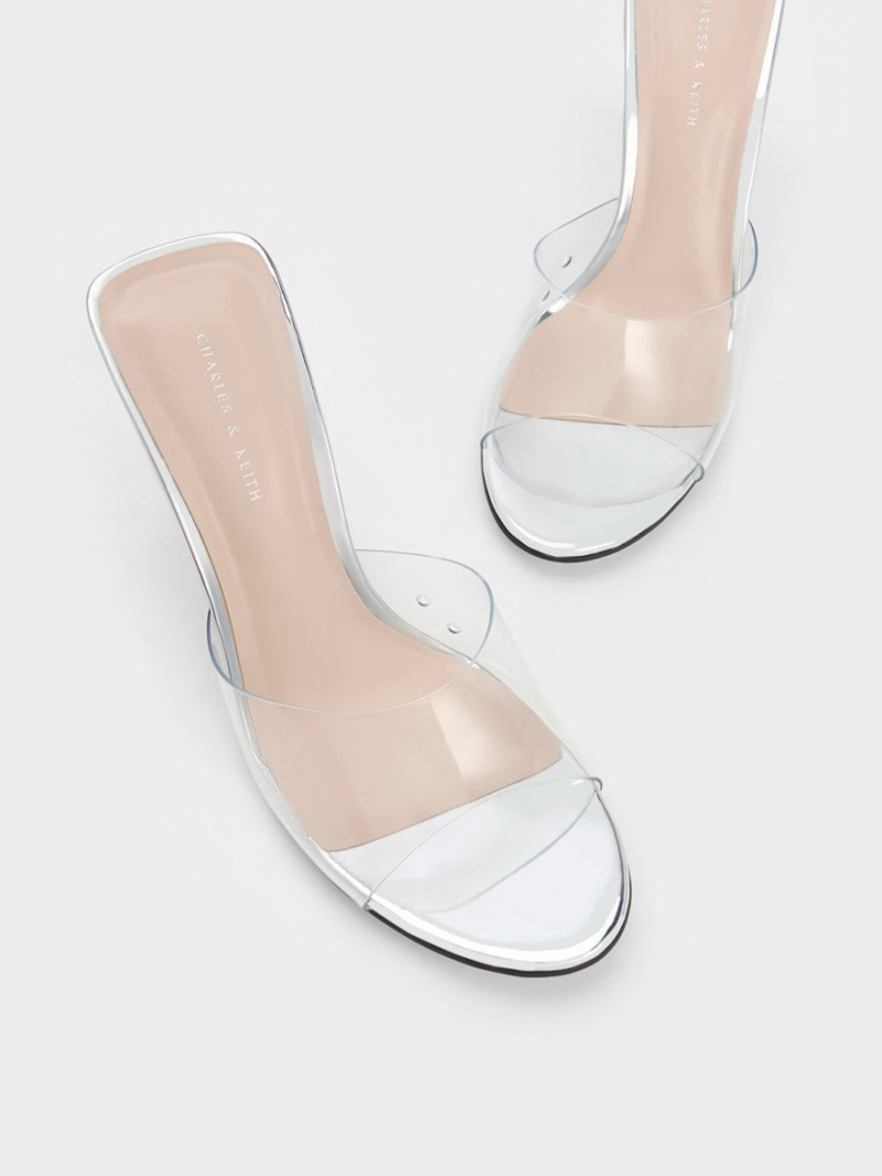 Charles And Keith Metallic Sculptural Heel Wedges Silver | PHILIPPINES M931