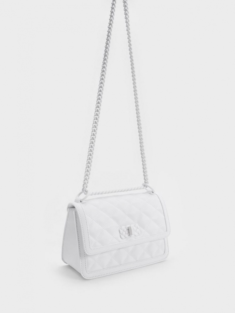 Charles And Keith Micaela Quilted Chain Shoulder Bags White | PHILIPPINES I495