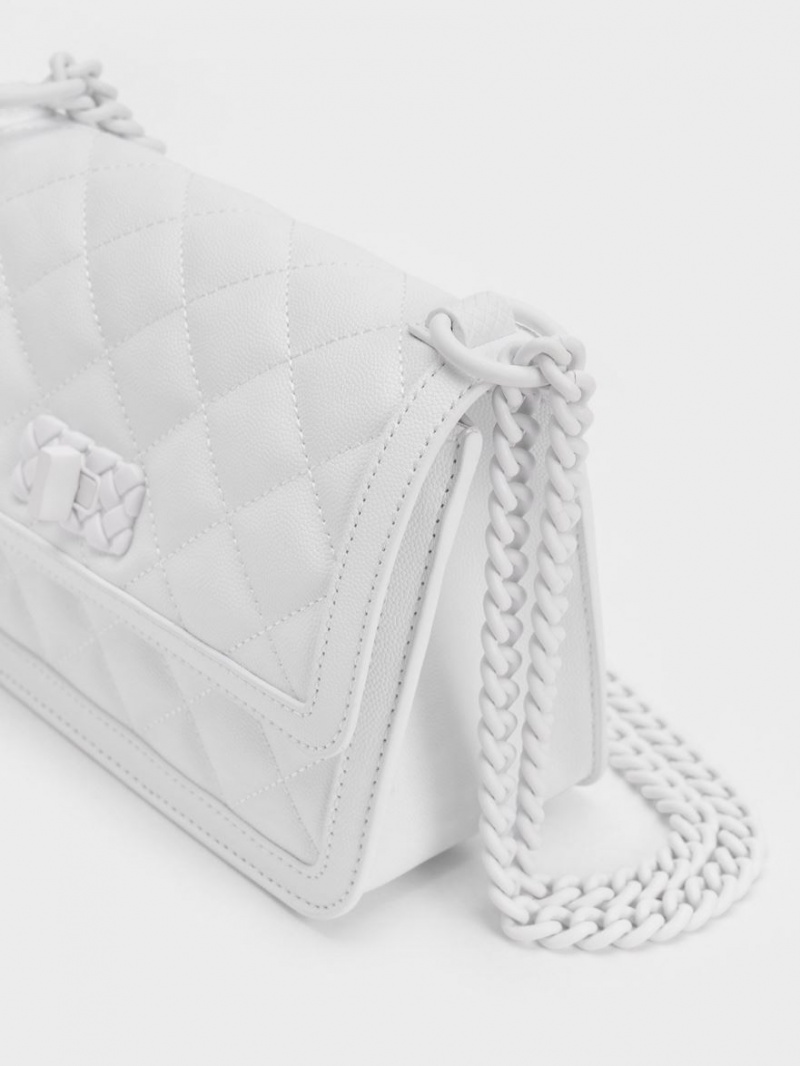 Charles And Keith Micaela Quilted Chain Shoulder Bags White | PHILIPPINES I495