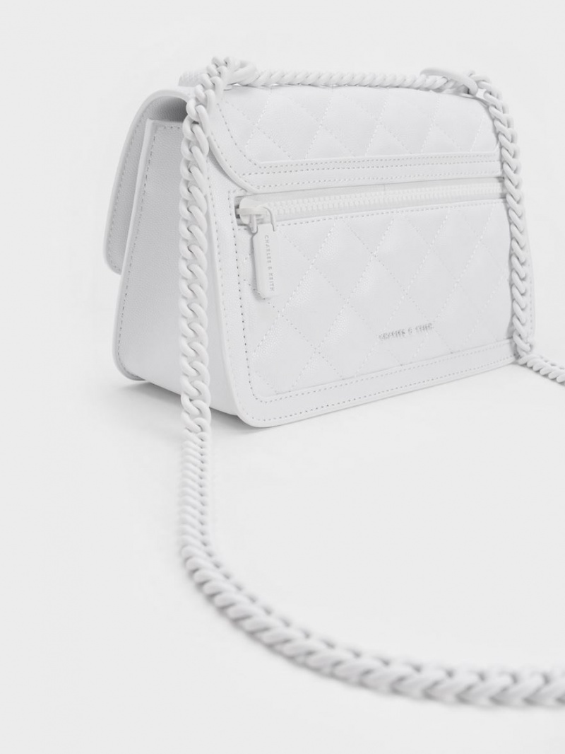 Charles And Keith Micaela Quilted Chain Shoulder Bags White | PHILIPPINES I495