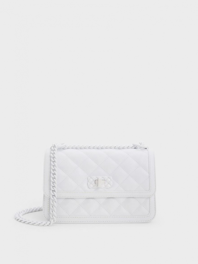 Charles And Keith Micaela Quilted Chain Shoulder Bags White | PHILIPPINES I495