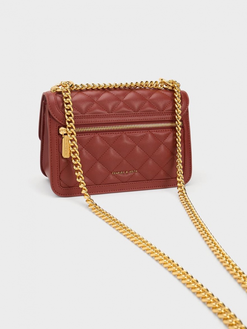 Charles And Keith Micaela Quilted Chain Shoulder Bags Dark Red | PHILIPPINES D492