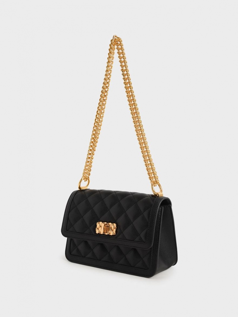 Charles And Keith Micaela Quilted Chain Shoulder Bags Black | PHILIPPINES F401