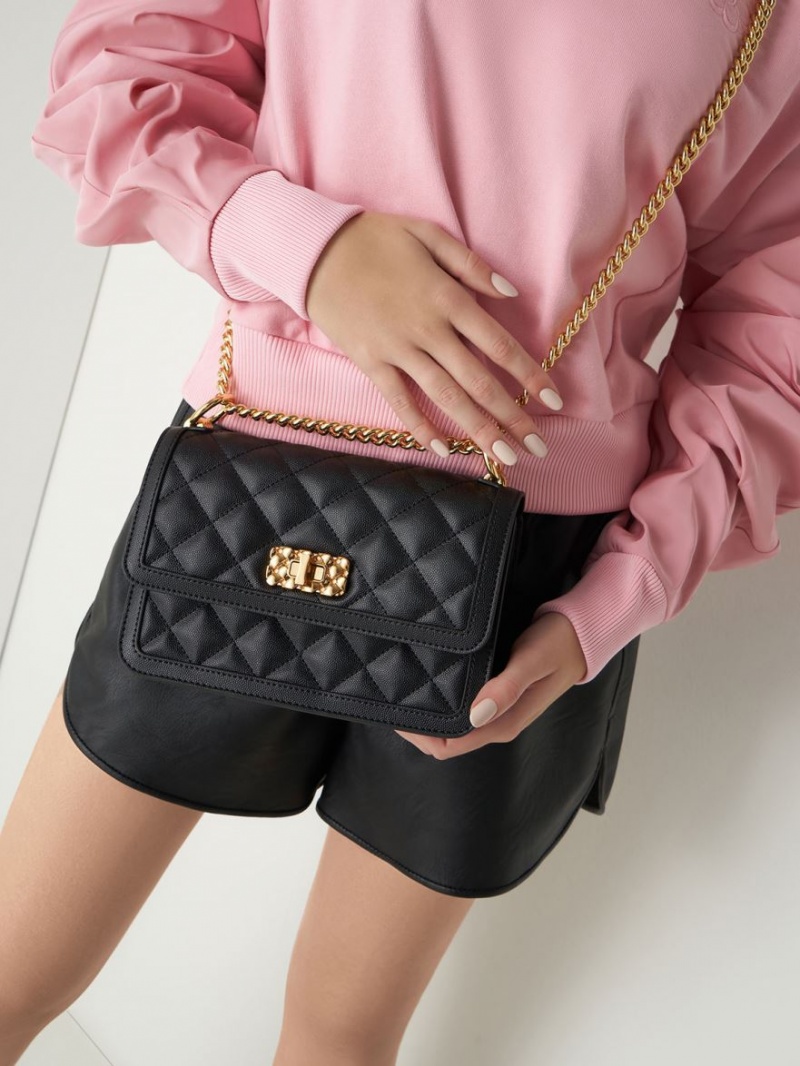 Charles And Keith Micaela Quilted Chain Shoulder Bags Black | PHILIPPINES F401