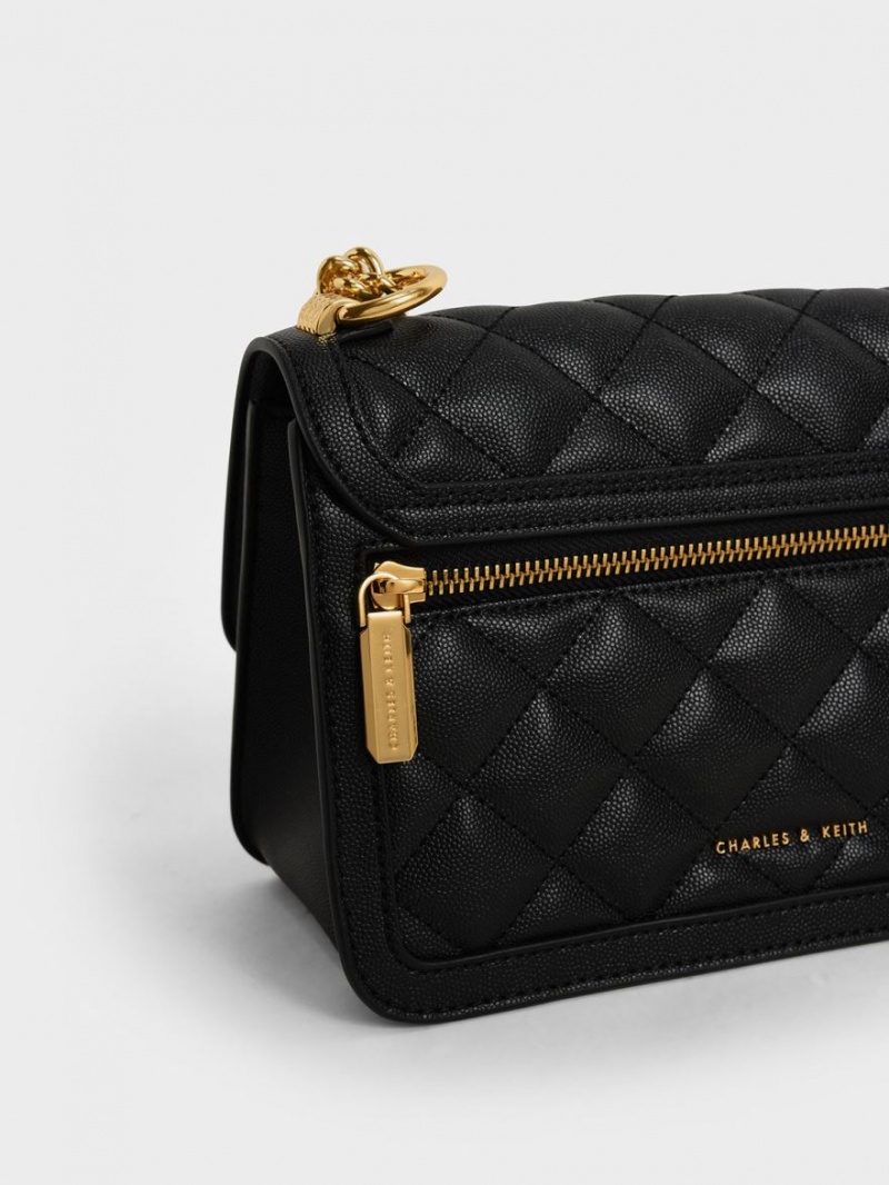 Charles And Keith Micaela Quilted Chain Shoulder Bags Black | PHILIPPINES F401