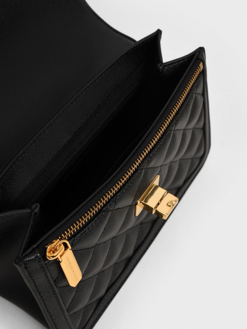 Charles And Keith Micaela Quilted Chain Shoulder Bags Black | PHILIPPINES F401