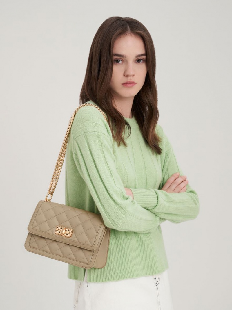 Charles And Keith Micaela Quilted Chain Shoulder Bags Brown | PHILIPPINES Q158