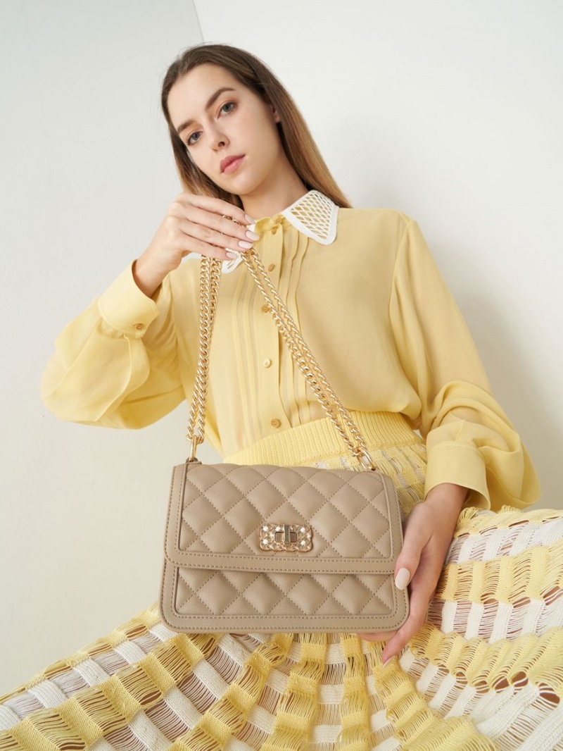 Charles And Keith Micaela Quilted Chain Shoulder Bags Brown | PHILIPPINES Q158