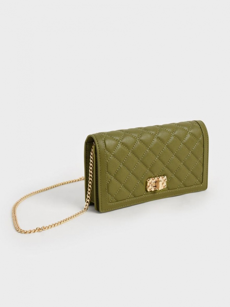 Charles And Keith Micaela Quilted Long Wallets Olive | PHILIPPINES R528