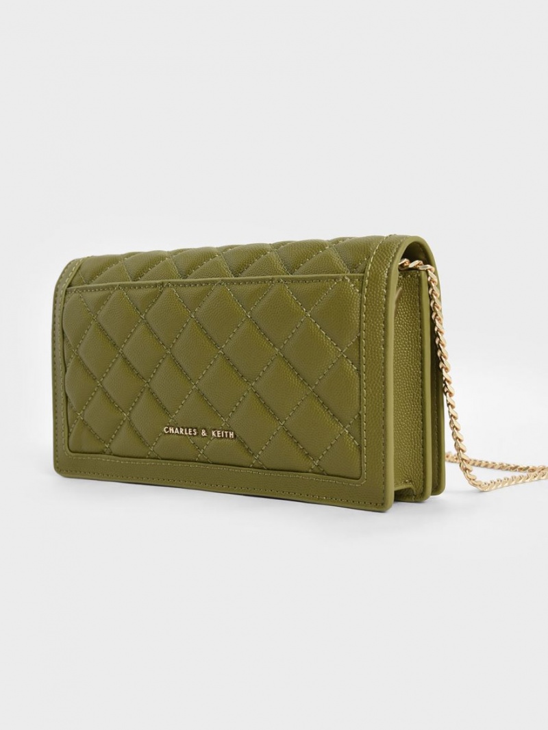 Charles And Keith Micaela Quilted Long Wallets Olive | PHILIPPINES R528