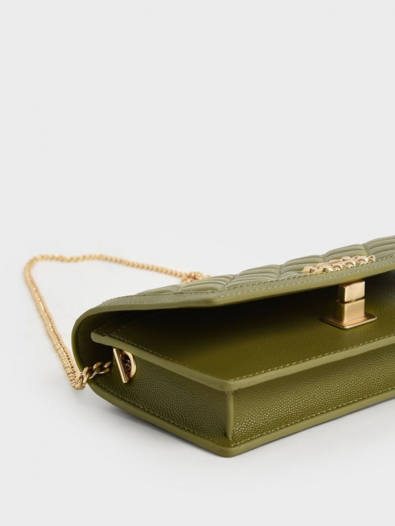 Charles And Keith Micaela Quilted Long Wallets Olive | PHILIPPINES R528