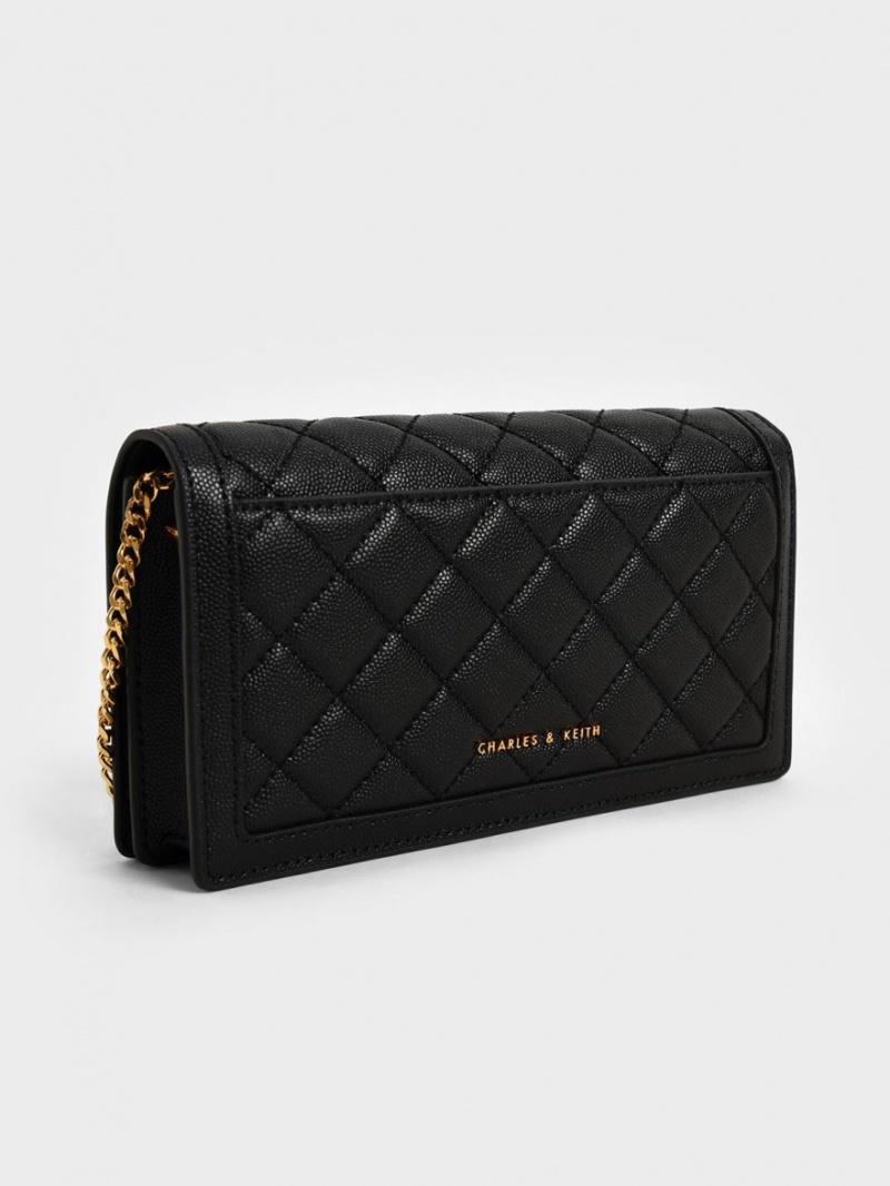 Charles And Keith Micaela Quilted Long Wallets Black | PHILIPPINES A031