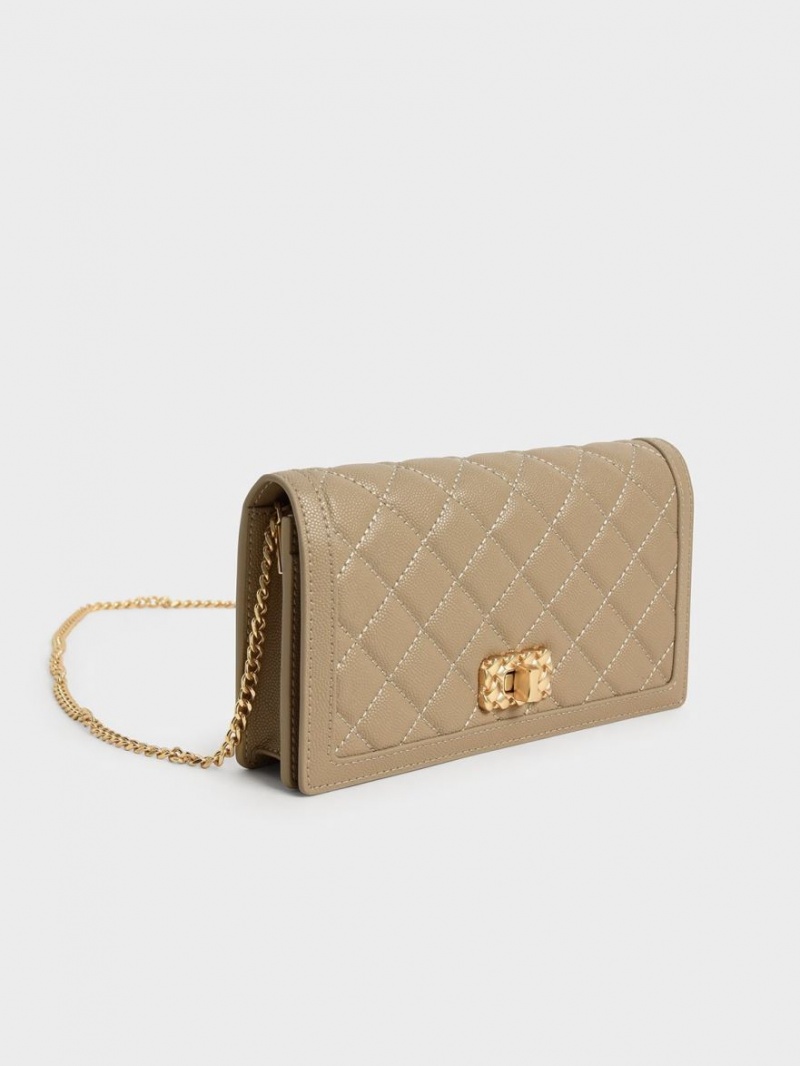 Charles And Keith Micaela Quilted Long Wallets Brown | PHILIPPINES B786