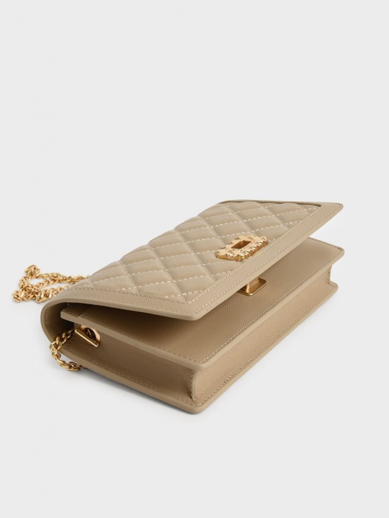 Charles And Keith Micaela Quilted Long Wallets Brown | PHILIPPINES B786