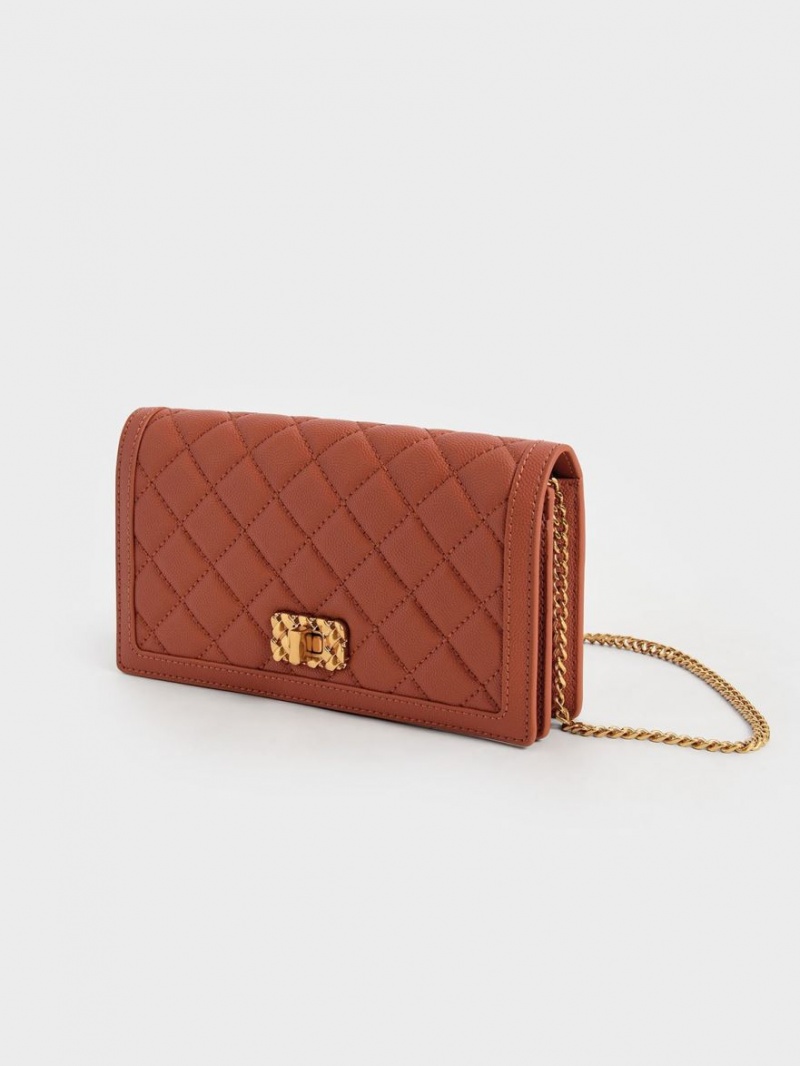 Charles And Keith Micaela Quilted Long Wallets Dark Red | PHILIPPINES C760