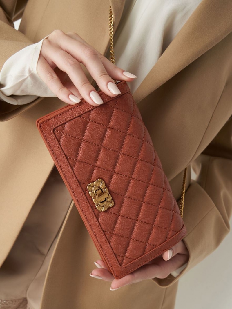 Charles And Keith Micaela Quilted Long Wallets Dark Red | PHILIPPINES C760