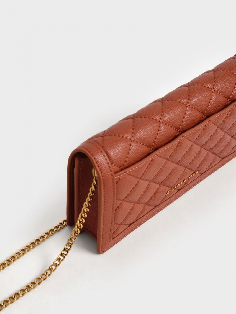 Charles And Keith Micaela Quilted Long Wallets Dark Red | PHILIPPINES C760