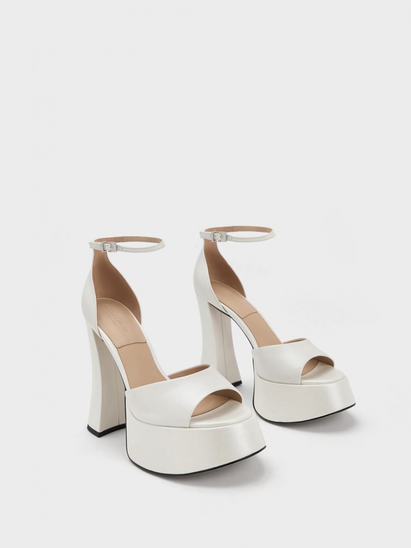 Charles And Keith Michelle Leather Platform Sandals White | PHILIPPINES P836