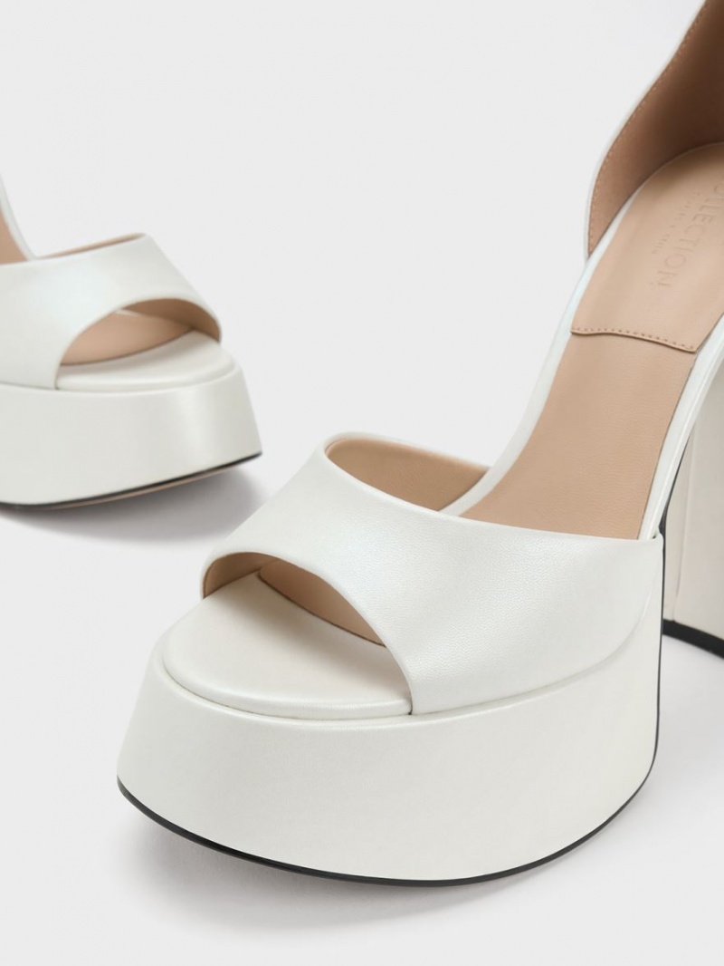 Charles And Keith Michelle Leather Platform Sandals White | PHILIPPINES P836