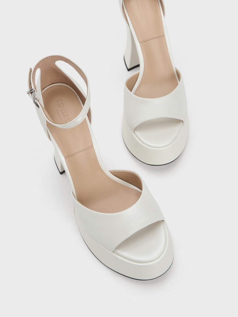 Charles And Keith Michelle Leather Platform Sandals White | PHILIPPINES P836