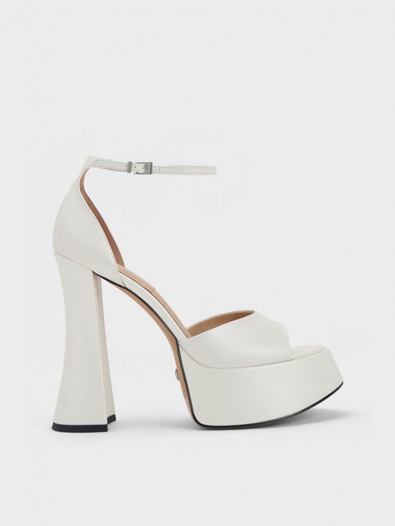 Charles And Keith Michelle Leather Platform Sandals White | PHILIPPINES P836