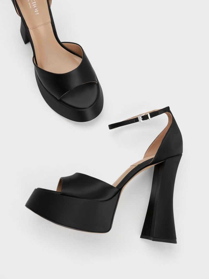 Charles And Keith Michelle Recycled Polyester Platform Sandals Black | PHILIPPINES L437