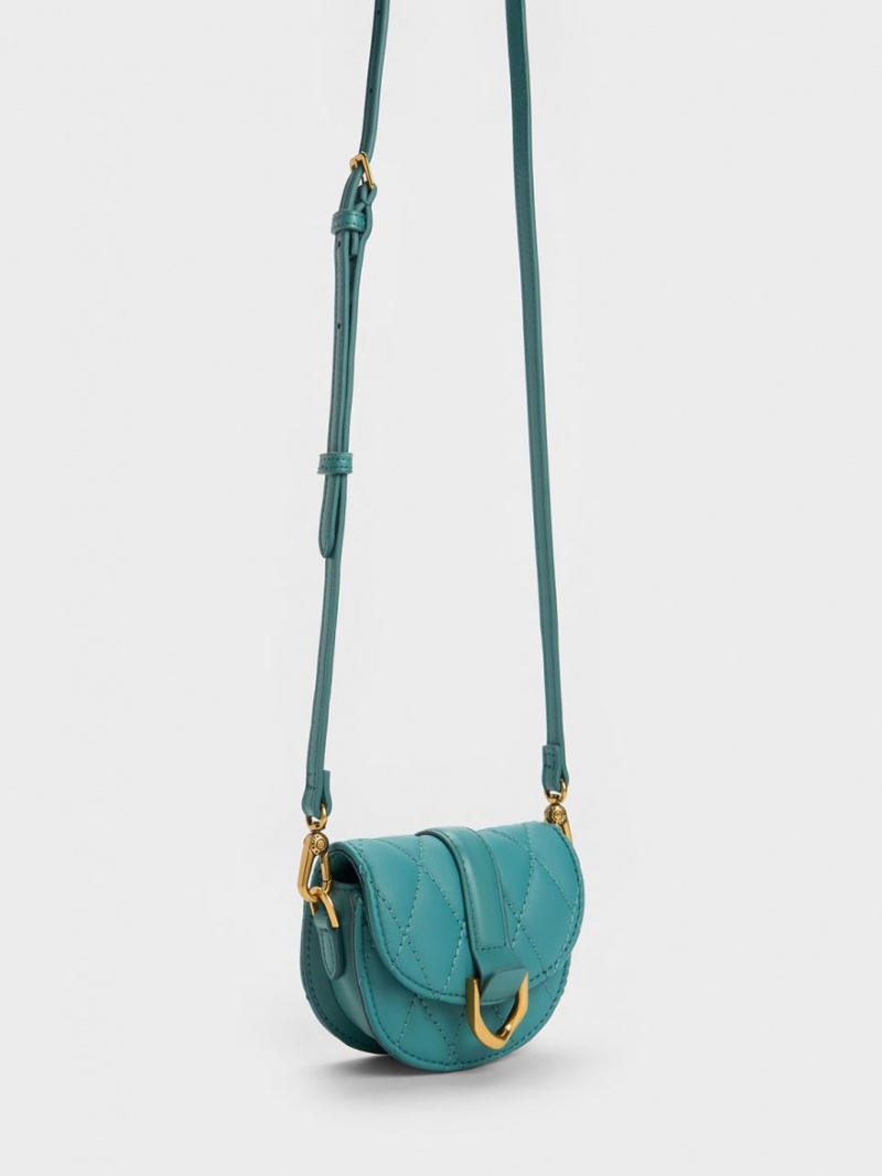 Charles And Keith Micro Gabine Quilted Saddle Bags Turquoise | PHILIPPINES R590