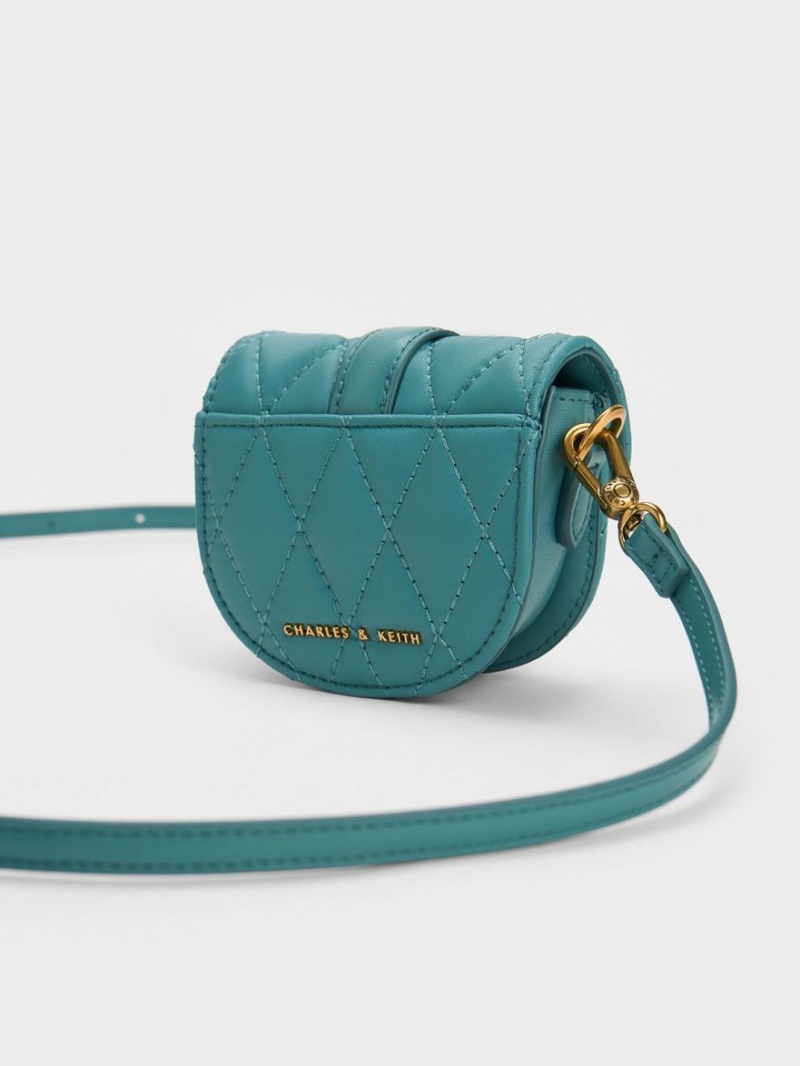 Charles And Keith Micro Gabine Quilted Saddle Bags Turquoise | PHILIPPINES R590