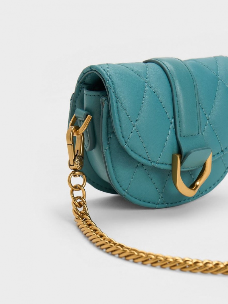 Charles And Keith Micro Gabine Quilted Saddle Bags Turquoise | PHILIPPINES R590