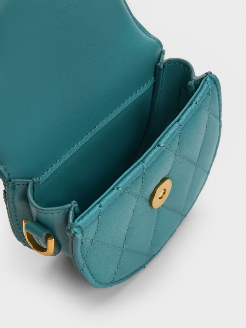 Charles And Keith Micro Gabine Quilted Saddle Bags Turquoise | PHILIPPINES R590