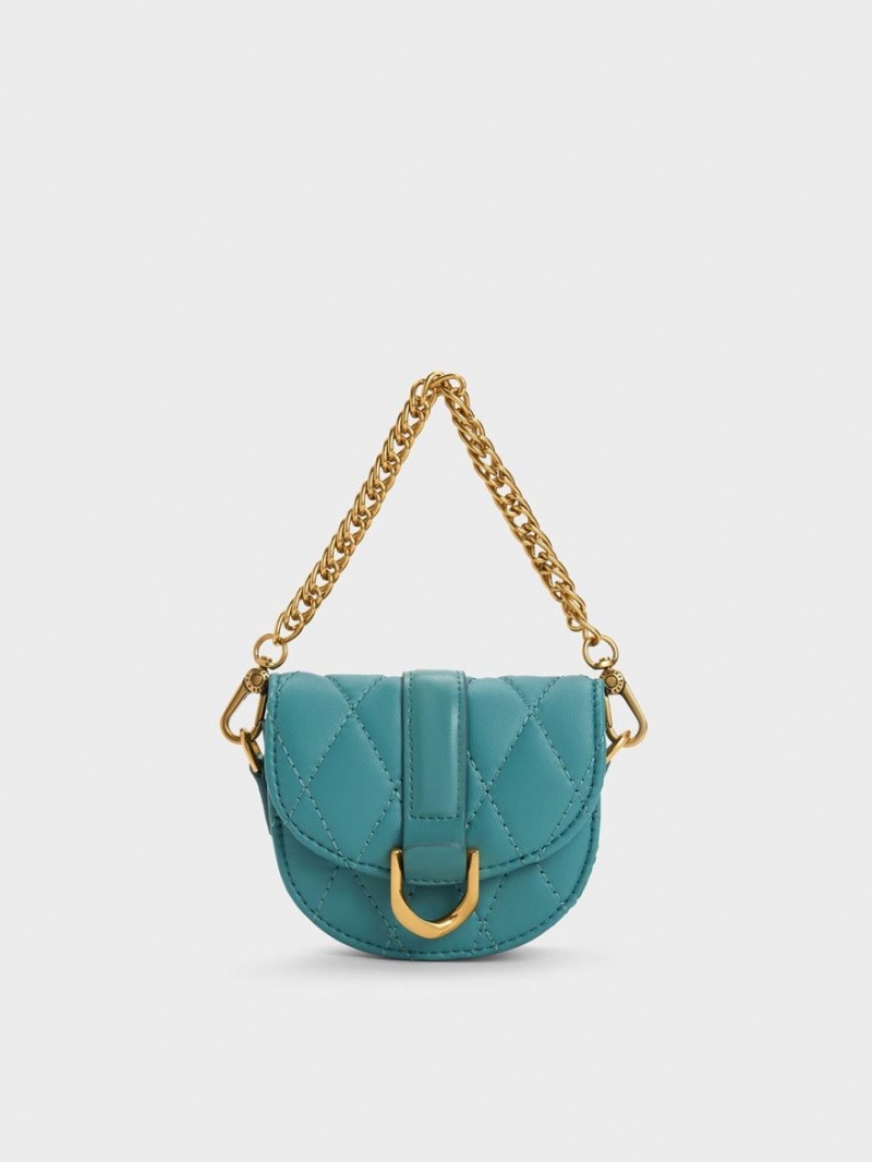 Charles And Keith Micro Gabine Quilted Saddle Bags Turquoise | PHILIPPINES R590