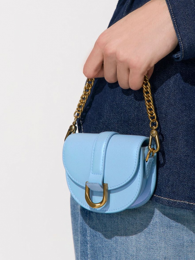 Charles And Keith Micro Gabine Saddle Bags Light Blue | PHILIPPINES F145