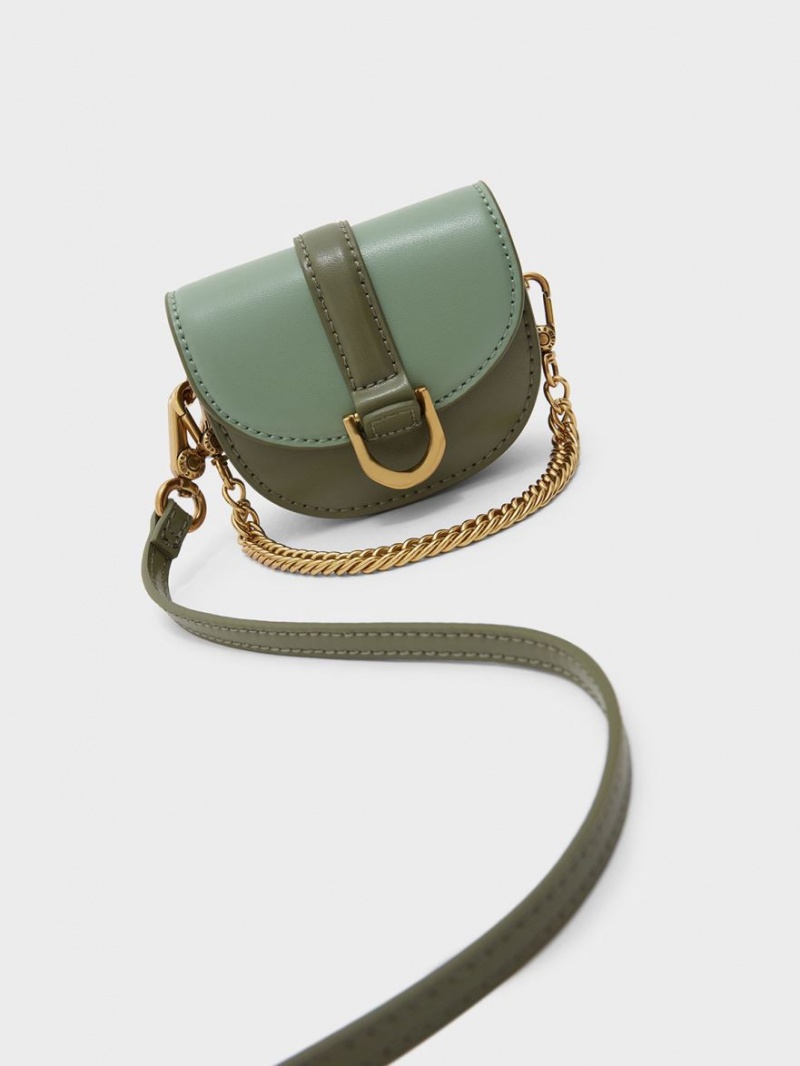 Charles And Keith Micro Gabine Two-Tone​ Saddle Bags Olive | PHILIPPINES N809