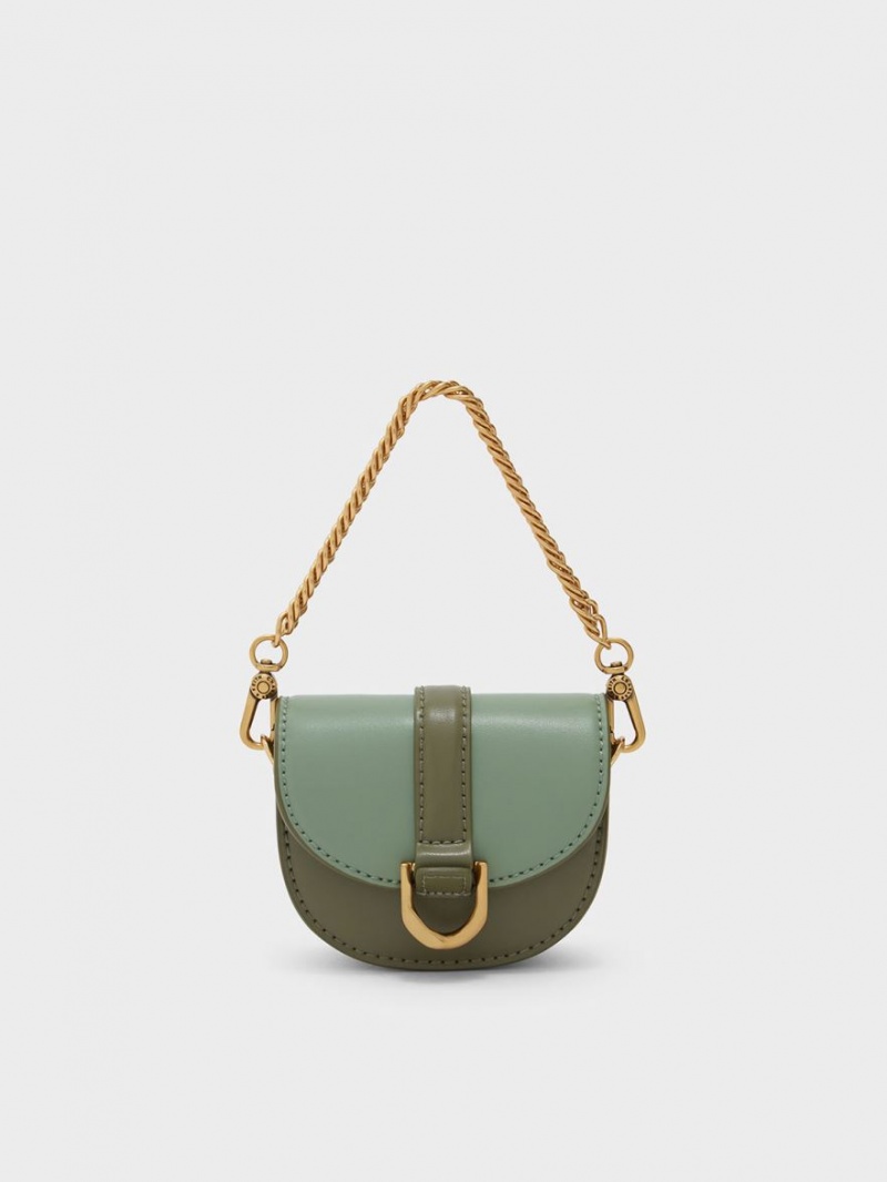 Charles And Keith Micro Gabine Two-Tone​ Saddle Bags Olive | PHILIPPINES N809