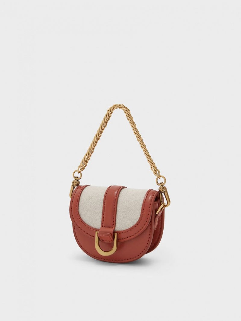 Charles And Keith Micro Gabine Two-Tone​ Saddle Bags Dark Red | PHILIPPINES K153