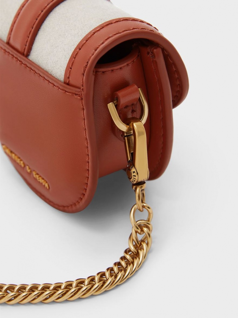 Charles And Keith Micro Gabine Two-Tone​ Saddle Bags Dark Red | PHILIPPINES K153