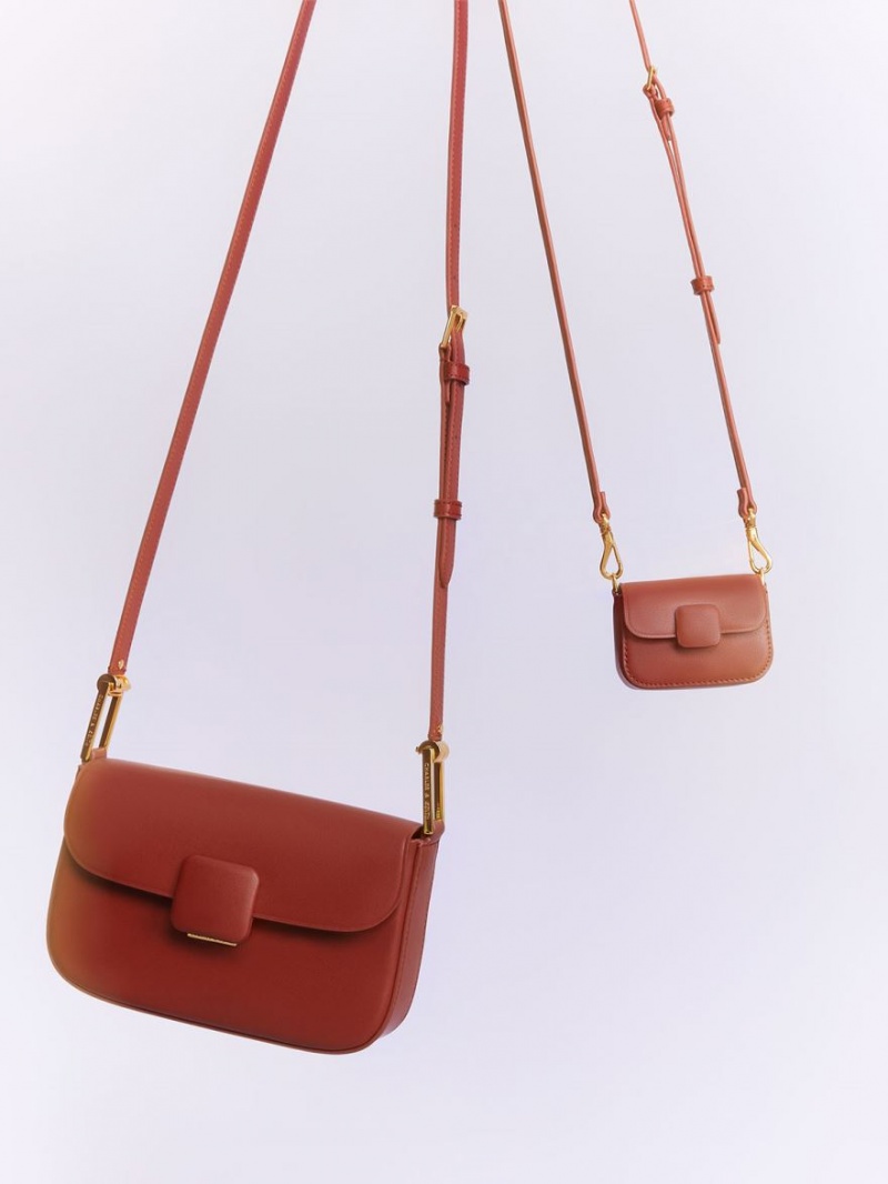 Charles And Keith Micro Koa Square Push-Lock Mini Bag Dark Red | PHILIPPINES H750