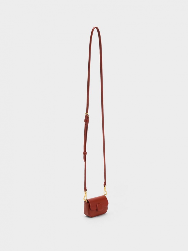 Charles And Keith Micro Koa Square Push-Lock Mini Bag Dark Red | PHILIPPINES H750