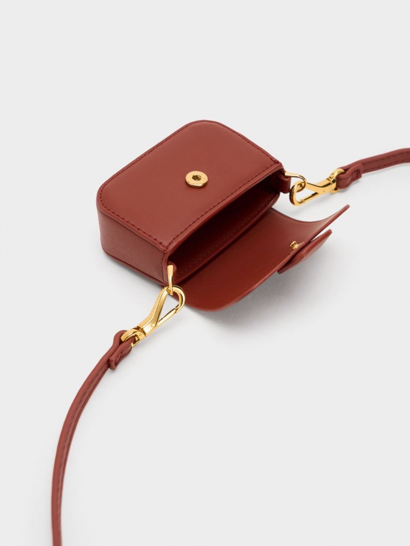 Charles And Keith Micro Koa Square Push-Lock Mini Bag Dark Red | PHILIPPINES H750