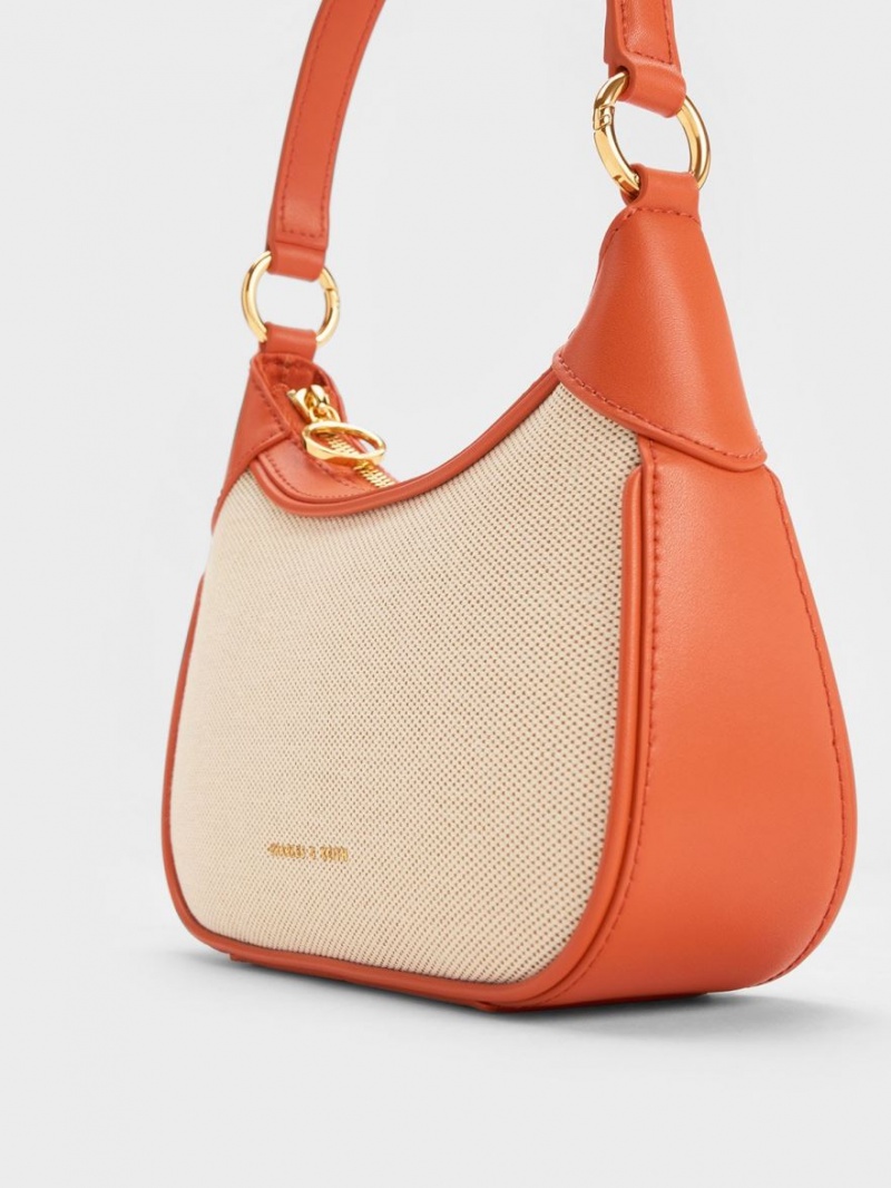 Charles And Keith Mini Alcott Scarf Handle Canvas Shoulder Bags Orange | PHILIPPINES O506