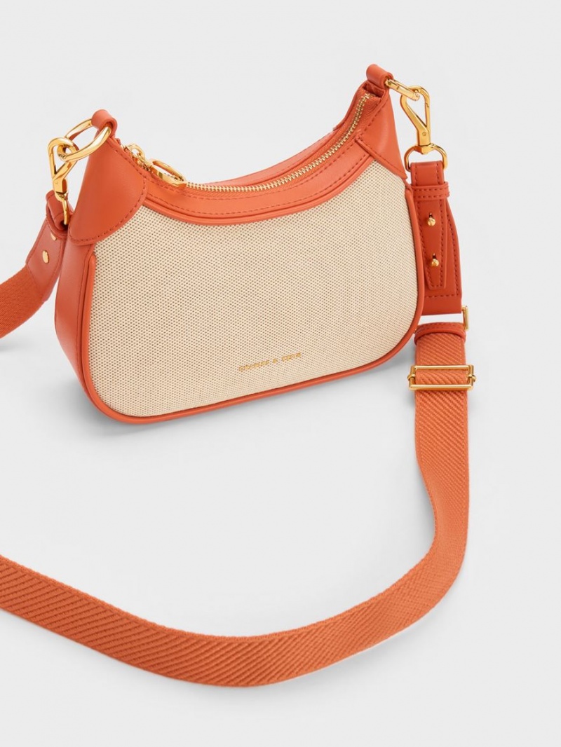 Charles And Keith Mini Alcott Scarf Handle Canvas Shoulder Bags Orange | PHILIPPINES O506